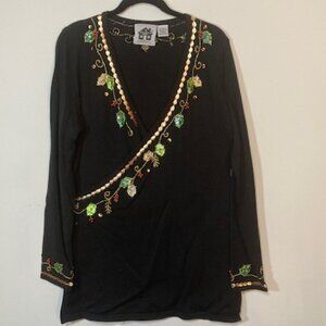 Storybook Knits “Holiday Décor Crossover Top” Christmas Sweater Size L